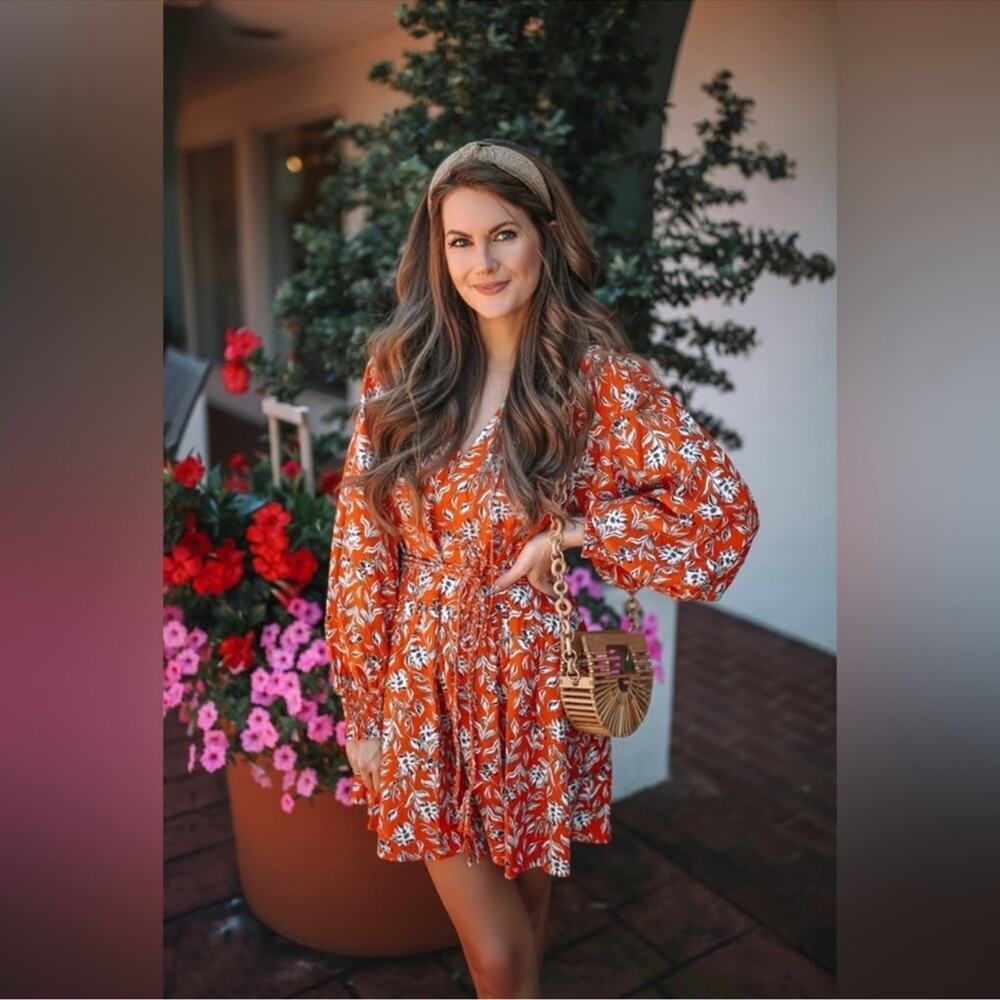 alice + olivia Lilian Linen Dress In Free Swinging Sienna Sz 6 - Picture 3 of 12